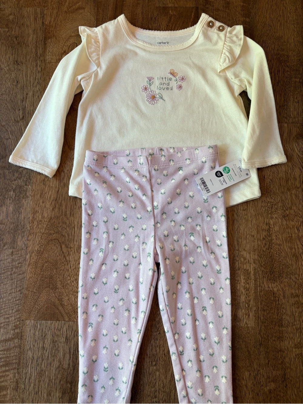 Carter's Little & Loved Cream Top with Floral Lavender Leggings Size 12 Months